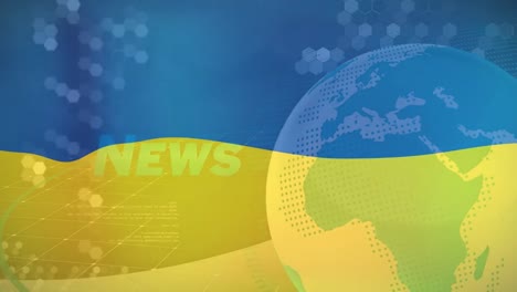 Animation-of-globe-and-news-over-flag-of-ukraine