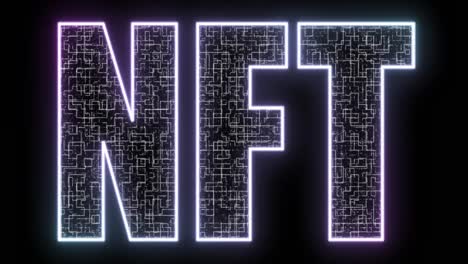 Animation-of-nft-text-with-maze-over-black-background