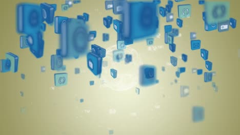 Animation-Von-Symbolen,-Datenverarbeitung-Und-Globus-Auf-Gelbem-Hintergrund