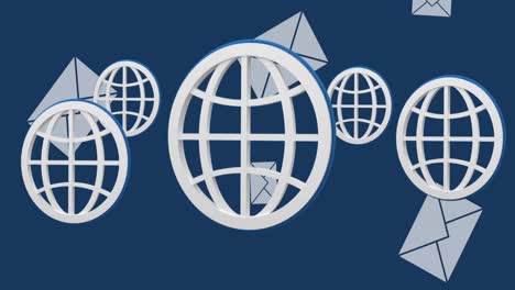 Animation-of-emails-and-globes-on-navy-background
