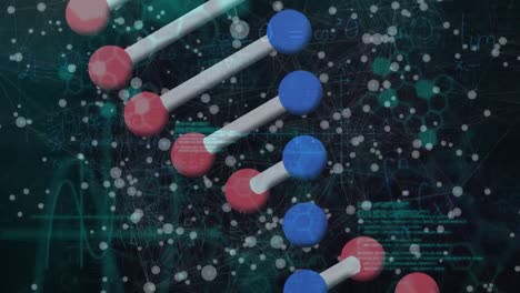 Animation-Von-DNA,-Molekülen-Und-Datenverarbeitung-Auf-Schwarzem-Hintergrund