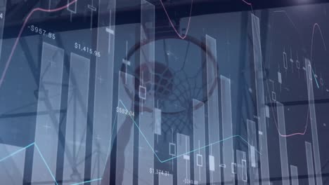 Animation-of-financial-data-processing-over-african-american-man-playing-basketball