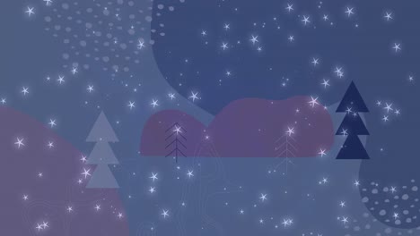 Animation-of-stars-over-trees-on-blue-background