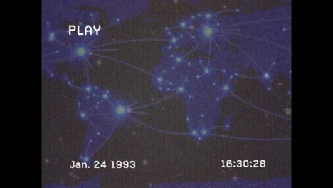 Animation-of-screen-with-video-of-world-map-and-connections