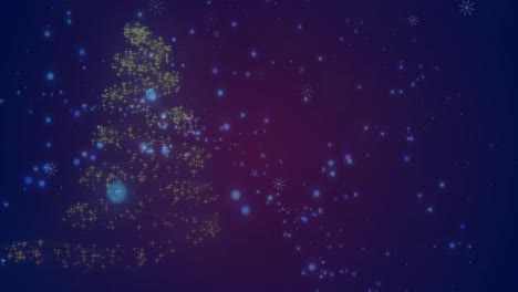 Animation-Von-Lichtflecken-über-Dem-Weihnachtsbaum-Auf-Blauem-Hintergrund