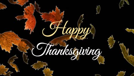 Animation-of-happy-thanksgiving-text-over-leaves-on-black-background