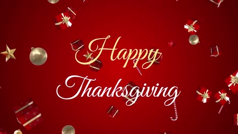 Animation-of-happy-thanksgiving-text-over-presents-and-decorations