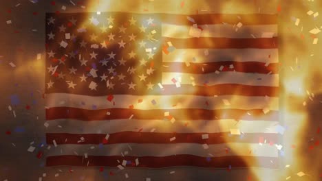 Animation-Der-Wehenden-US-Flagge-Und-Flammen