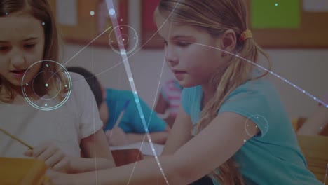 Animation-of-network-of-connections-over-diverse-schoolchildren-in-classroom