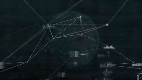 Animation-Des-Netzwerks-Von-Verbindungen-Und-Des-Globus-Auf-Dunklem-Hintergrund