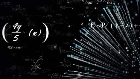 Animation-of-mathematical-equations-and-spots-on-black-background