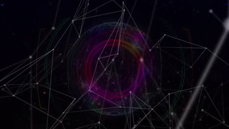 Animation-Des-Netzwerks-Von-Verbindungen-Und-Des-Globus-Auf-Dunklem-Hintergrund
