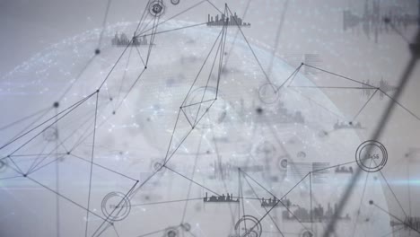 Animation-Des-Netzwerks-Von-Verbindungen-Und-Des-Globus-Auf-Weißem-Hintergrund