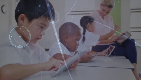 Animation-of-network-of-connections-over-students-in-classroom