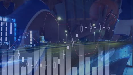 Animation-Der-Finanzdatenverarbeitung-über-Verschiedene-Basketballspieler-Und-Stadtlandschaften