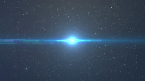 Animation-of-blue-glowing-light-and-stars-glistening-on-blue-background