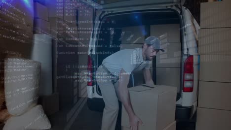 Animation-of-data-processing-over-caucasian-courier