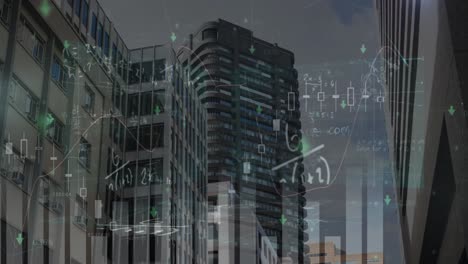 Animation-Sich-Bewegender-Mathematischer-Formeln-über-Dem-Stadtbild
