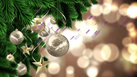 Animation-Eines-Weihnachtsbaums-Mit-Weihnachtszweigen-über-Leuchtenden-Lichtern