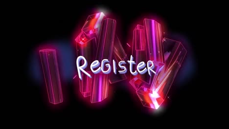 Animation-of-register-and-neon-diamonds-over-black-background