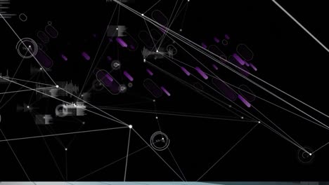 Animation-Von-Violetten-Linien-Und-Netzwerk-Von-Verbindungen-Auf-Schwarzem-Hintergrund