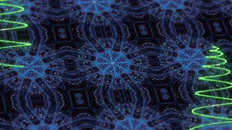 Animation-of-neon-spirals-and-kaleidoscopic-shapes-changing-over-black-background