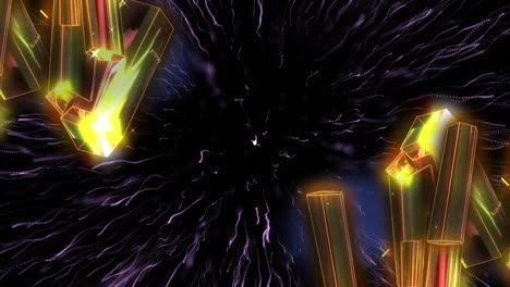 Animation-of-neon-diamonds-and-explosion-over-black-background
