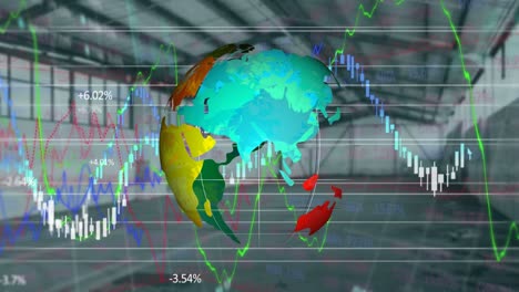 Animation-of-rotating-globe-over-financial-data-and-graphs