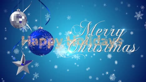 Animation-of-snowflakes-falling-over-merry-christmas-on-blue-background