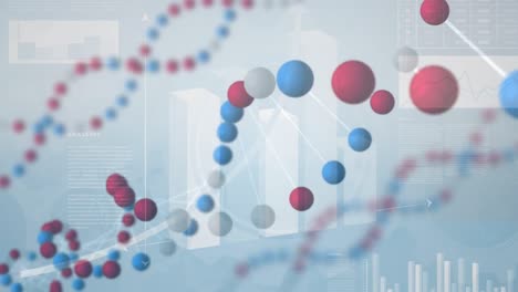 Animation-of-dna-and-diverse-graphs-over-grey-background