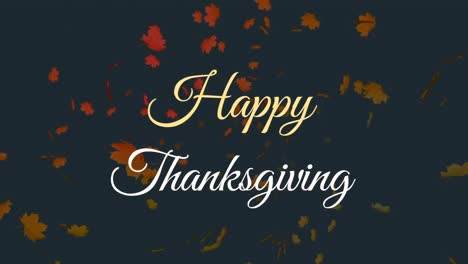 Animation-of-happy-thanksgiving-over-fall-leaves-on-navy-background