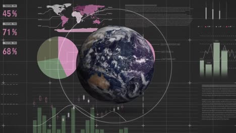 Animation-of-globe-with-statistics-and-financial-data-processing
