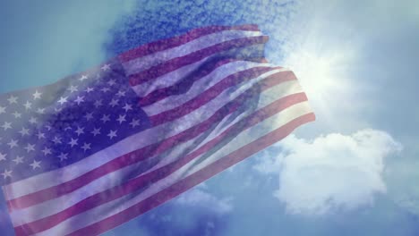 Animation-Der-Wehenden-Flagge-Der-USA-über-Bewölktem-Himmel