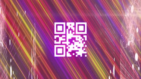 Animation-of-qr-code-over-background-with-colorful-moving-lines