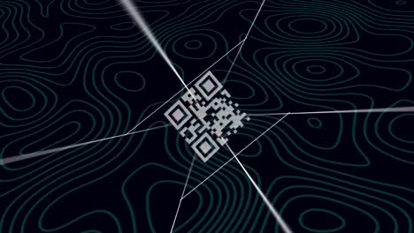 Animation-of-qr-code-rotating-on-black-background-with-isohypses