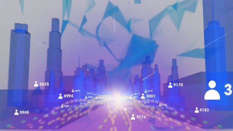 Animation-Von-Licht-Und-Zahlen,-Die-Sich-In-Der-Metaverse-Stadt-Bewegen