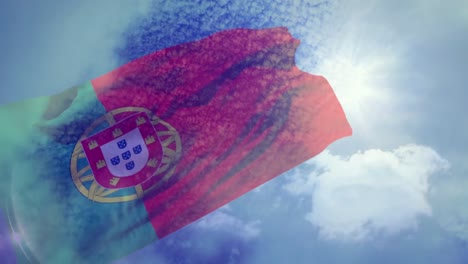 Animation-Der-Wehenden-Flagge-Portugals-über-Bewölktem-Himmel
