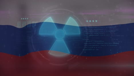 Animation-Der-Datenverarbeitung-Und-Des-Atomsymbols-über-Der-Flagge-Russlands