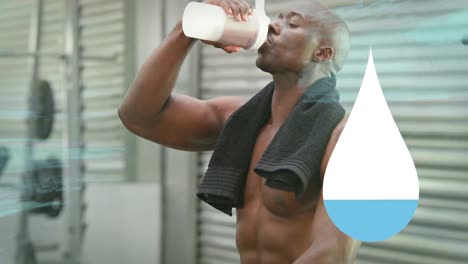 Animation-of-data-processing-over-african-american-men-drinking-water