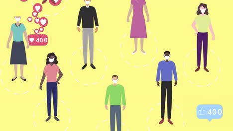 Animation-of-people-icons-and-number-growing-over-yellow-background