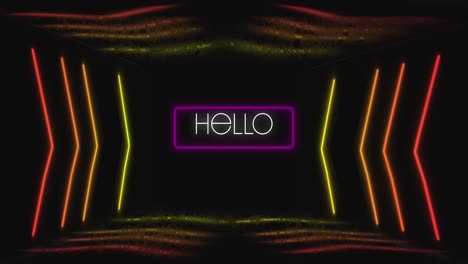 Animation-Von-„Hallo“-über-Neonlichtern-Auf-Schwarzem-Hintergrund