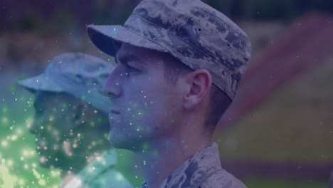 Animation-Von-Lichtpunkten-über-Verschiedenen-Männlichen-Soldaten