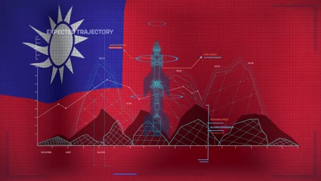 Animation-Der-Datenverarbeitung-über-Der-Flagge-Der-Republik-China
