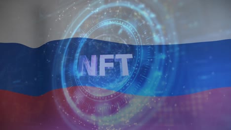 Animation-Des-Zielfernrohrscannens-Und-Des-NFT-Symbols-über-Der-Flagge-Russlands