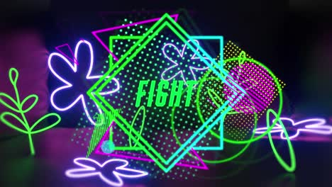 Animation-of-fight-over-neon-shapes-on-black-background