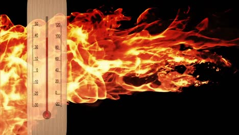 Animation-Von-Flammen-über-Einem-Thermometer-Auf-Schwarzem-Hintergrund