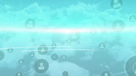 Animation-Eines-Netzwerks-Von-Verbindungen-Und-Symbolen-über-Blauem-Himmel