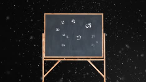 Animation-of-numbers-moving-over-blackboard-on-black-background