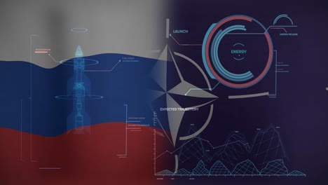 Animation-of-data-processing-over-flag-of-russia-and-nato