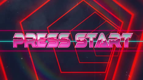 Animation-of-red-neon-geometrical-shapes-over-press-start